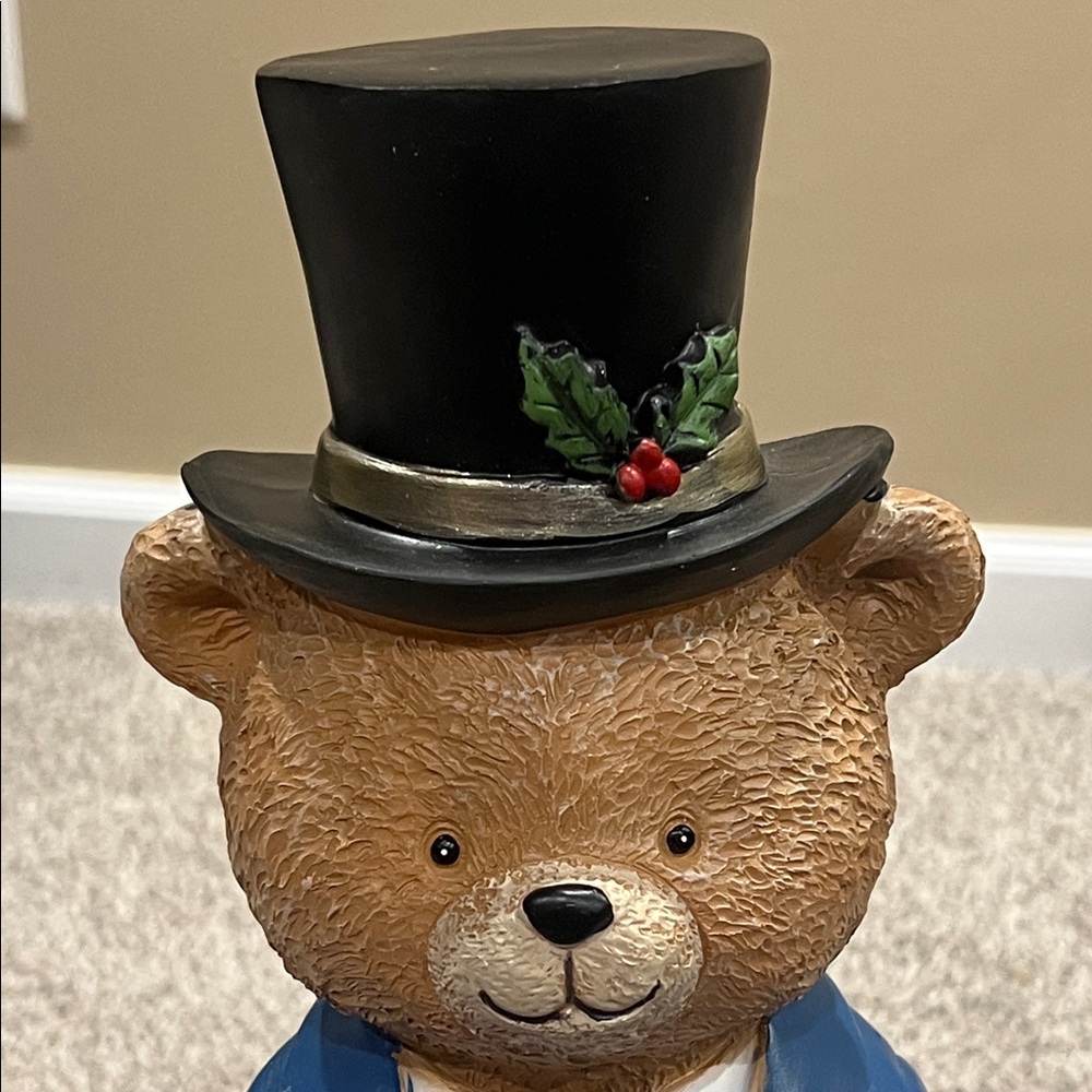 New Viral Tjmaxx Festive Bear Figurine with Gift Black Top Hat - Picture 15 of 17